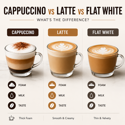 Cappuccino vs Latte vs Flat White — What's the Difference?