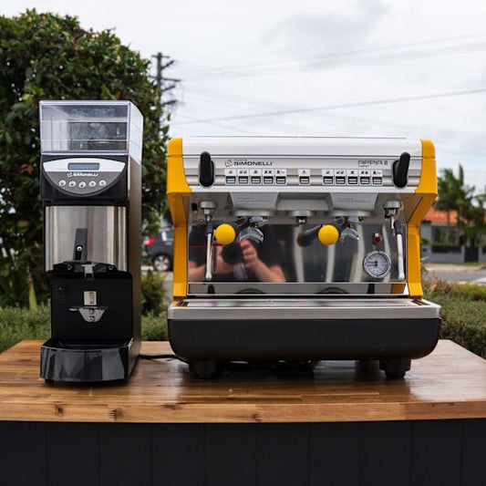 Appia II 10 Amp Yellow Café Machine + Mythos Electronic Grinder - Australia - Di Pacci
