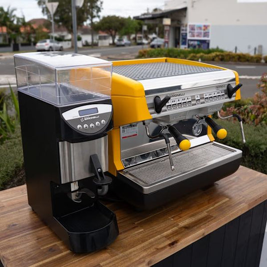 Appia II 10 Amp Yellow Café Machine + Mythos Electronic Grinder - Australia - Di Pacci