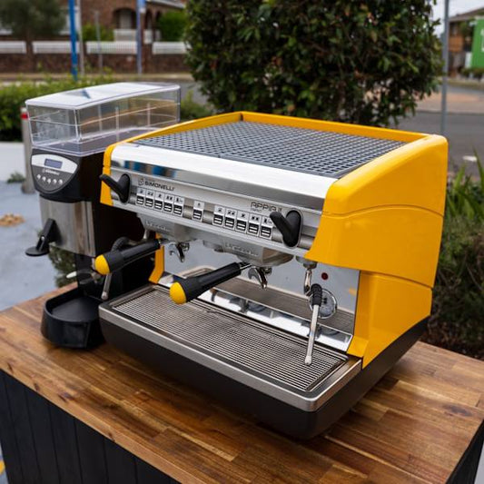 Appia II 10 Amp Yellow Café Machine + Mythos Electronic Grinder - Australia - Di Pacci