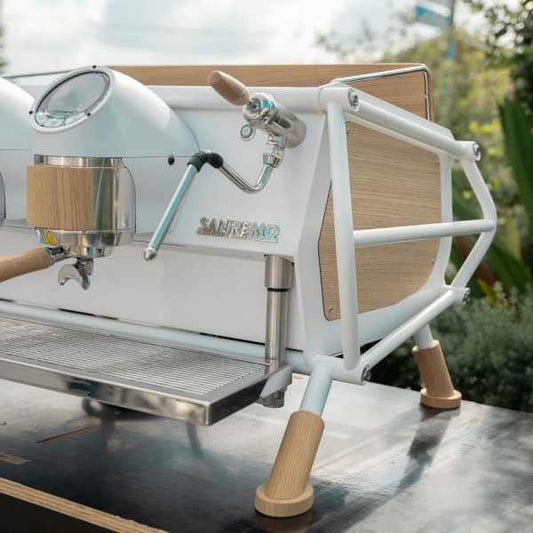 Beautiful Brand New 2 Group Sanremo Cafe Racer White & Timber - Australia - Di Pacci