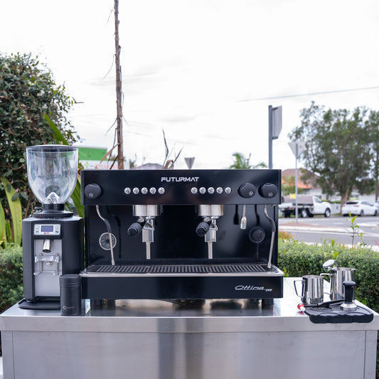 Black Futurmat Ottima & DIP DS - 68 Grinder + Precision Accessories & Stainless Steel Coffee Cart Package - Australia - Di Pacci
