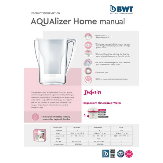 BWT FILTER WATER JUG 2.7 LITRE with 1 Free Filter Cartridges