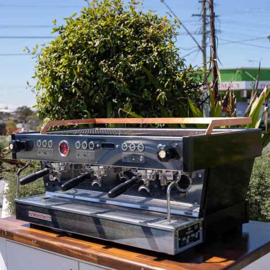Immaculate 3 Group Custom La Marzocco PB In Black & Brass - Australia - Di Pacci