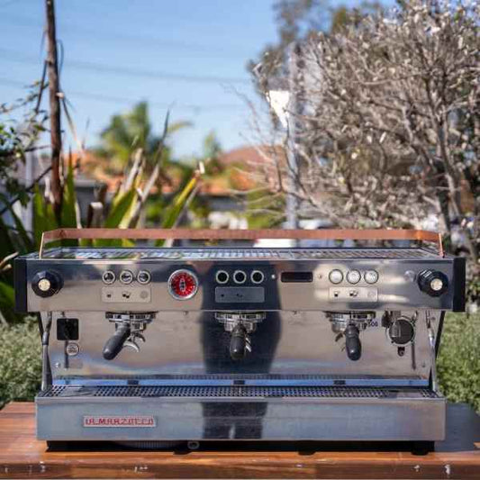Immaculate 3 Group Custom La Marzocco PB In Black & Brass - Australia - Di Pacci