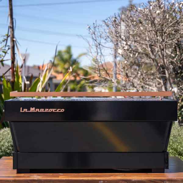 Immaculate 3 Group Custom La Marzocco PB In Black & Brass - Australia - Di Pacci