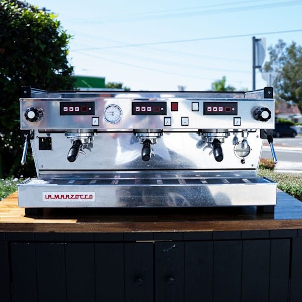 Immaculate La Marzocco Linea AV Gloss White with Chrono Shot Timers - Australia - Di Pacci