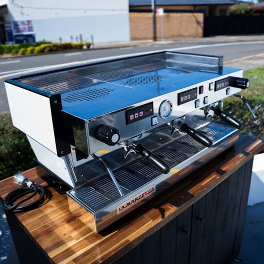 Immaculate La Marzocco Linea AV Gloss White with Chrono Shot Timers - Australia - Di Pacci