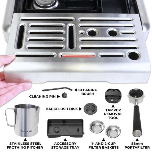 Kenmore Elite Auto - Tamping Espresso Machine Package ( Free 250g coffee, knock bin & 350 Ml Milk Jug - Australia - Di Pacci