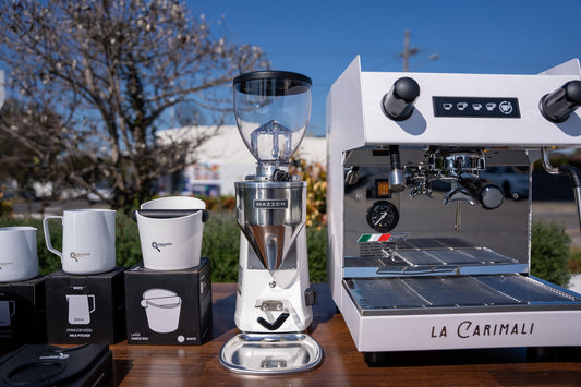 La Carimali Nimble 1 Group White Coffee Machine, Mazzer Mini Electronic A Grinder & Accessories - Australia - Di Pacci