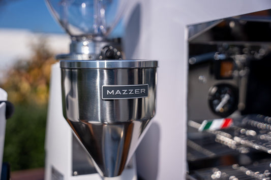 La Carimali Nimble 1 Group White Coffee Machine, Mazzer Mini Electronic A Grinder & Accessories - Australia - Di Pacci