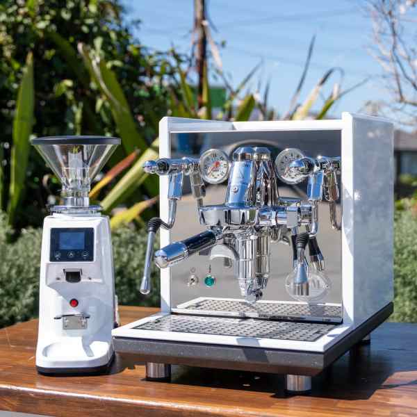 New ECM Synchronika II In Gloss White With Dosserless Grinder PACKAGE - Australia - Di Pacci
