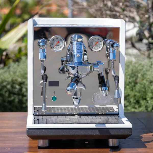 New ECM Synchronika II In Gloss White With Dosserless Grinder PACKAGE - Australia - Di Pacci