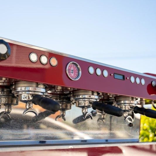 Stunning Immaculate Custom 3 Group La Marzocco PB In Candy Apple Red - Australia - Di Pacci